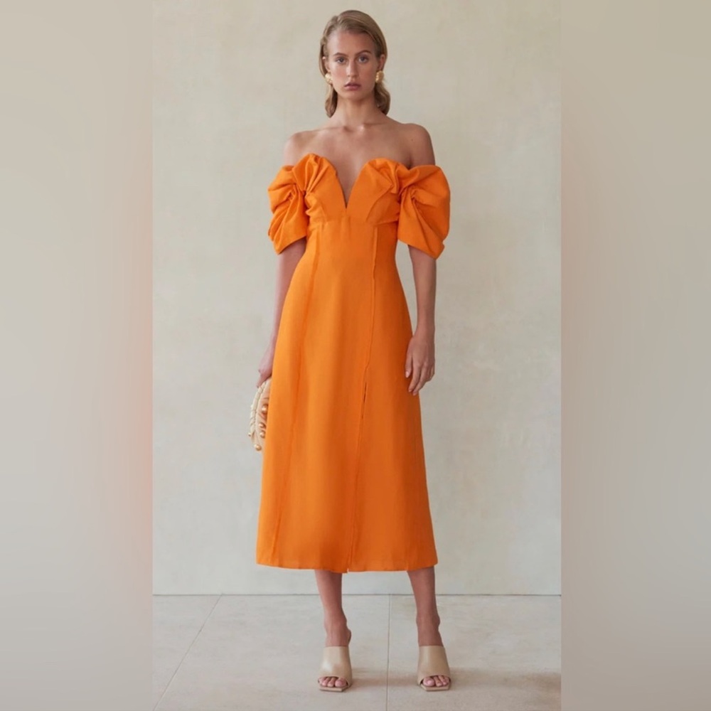 Cult Gaia Muna Off the Shoulder Dress in Orange
